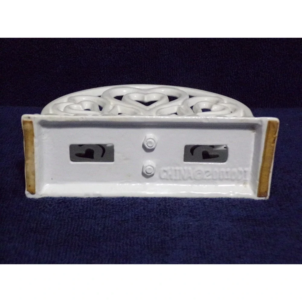 Vintage Wht Metal Napkin‎ Holder Shabby Chic Cast Iron Letter Organizer Hearts